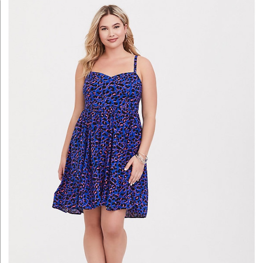 Torrid Blue Leopard Hi-Lo Skater Dress NWOT
